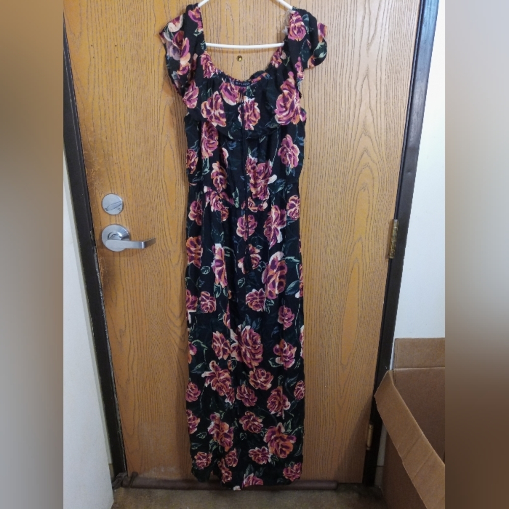 NEW look women's black pink floral dress w/ tassels 2x
